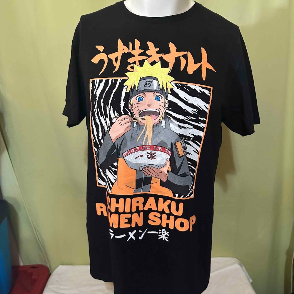 Naruto Uzumaki Ichiraku Ramen Shop Men's Black T Shirt Size Large Junko Takeuchi